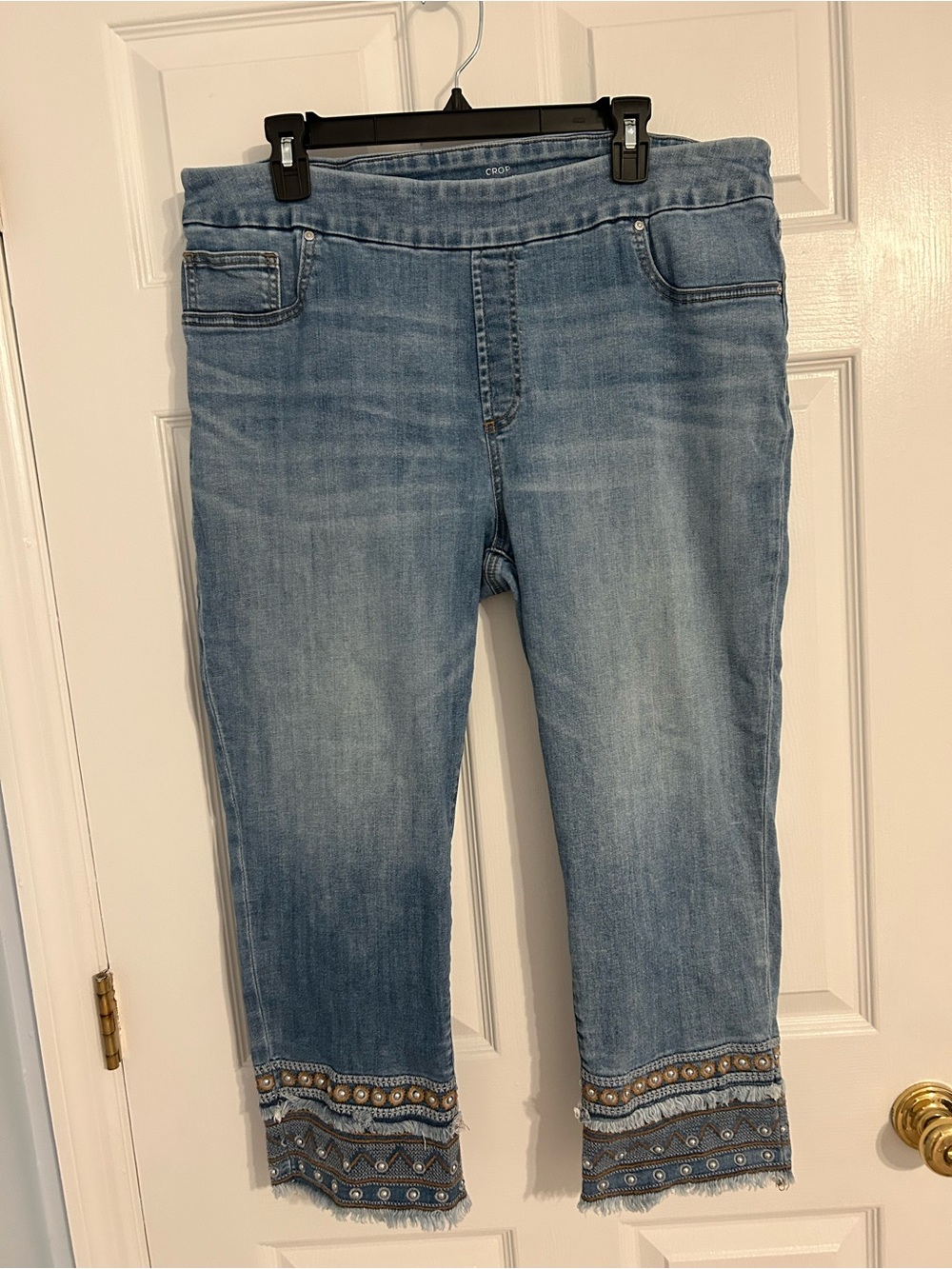 Chico’s Women’s Light Blue Embellished Crop Jeans